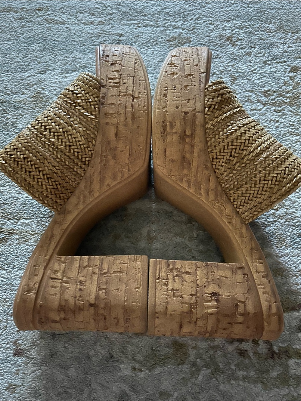 Seychelles Woven Tan Cork Platform Slide Heels - Picture 5 of 6